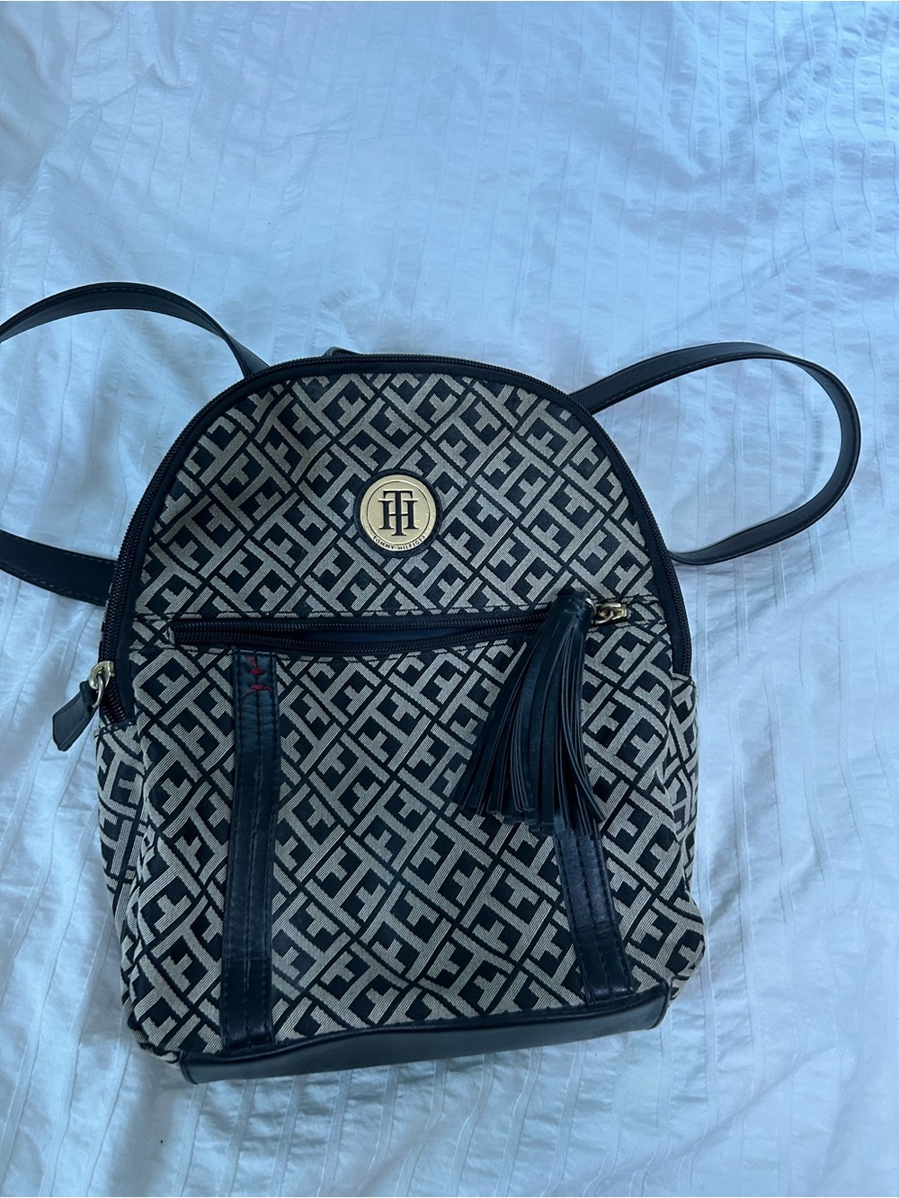 Tommy Hilfiger Black & Cream Logo Print Mini Backpack